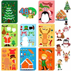 linaye 48 sheets christmas stickers crafts for kids toddlers, 8 styles make your own christmas stickers christmas goodie treat bag stocking stuffers christmas game activities for kids toddlers christmas party favors