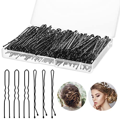 200Pcs 2.4Inch Hair Pins Kit, Bobby Pins and U Shaped Hair Pins Bun Hair Pins Stocking Stuffers Gift for Women Girls with Storage Box (Black)