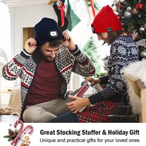 Bluetooth Beanie Hat with Light, Unique Tech Gifts for Men Husband Him Teen, Wireless Headphones for Fishing Jogging Working, Christmas Stocking Stuffers Blue