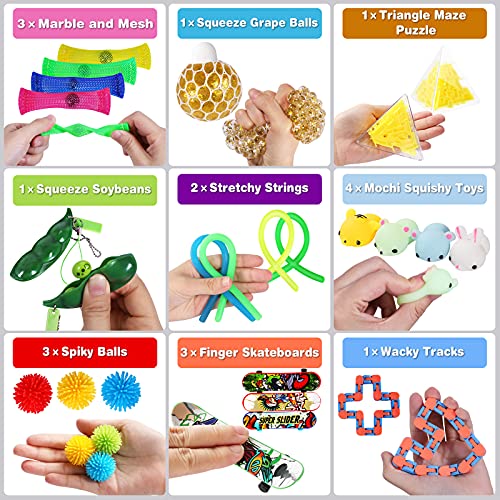 72 Pcs Fidget Toys Pack Party Favors for Kids Adults, Anxiety and Stress Relief Fidgets Sensory Toy Carnival Treasure Classroom Prizes Stocking Stuffers Treasure Box Pinata Goodie Bag Fillers