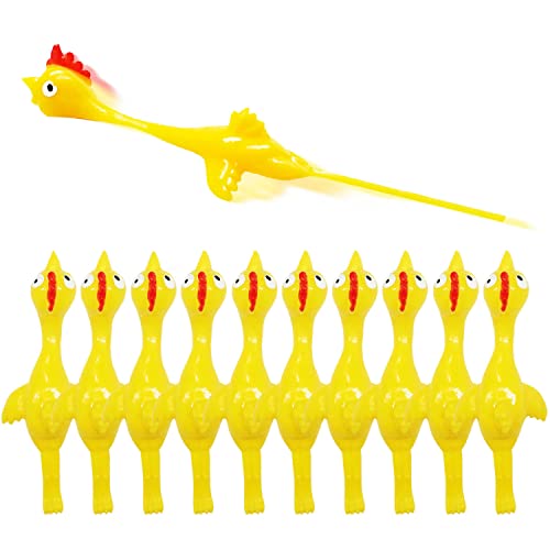 Namii W Slingshot Chicken Rubber Chicken Flick Chicken Flying Chicken Flingers Stress Gag Toys, Rubber Chicken Slingshot Funny Christmas Stuffers Easter Chicks Novelty Gifts for Kids (Yellow 10 Pcs)