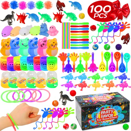 100 Pcs Party Favors Toy Assortment, Carnival Prizes Treasure Box Birthday Party, Goodie Bag Stuffers for Kids, Pinata Filler, Birthday Gift Toys, Stocking Stuffers, Party Favors for Kids 4-8, 8-12