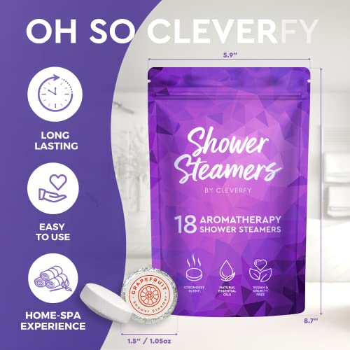 Cleverfy Shower Steamers Aromatherapy - 18 Pack of Shower Bombs with Essential Oils. Birthday Gifts for Women and Men. Purple Set