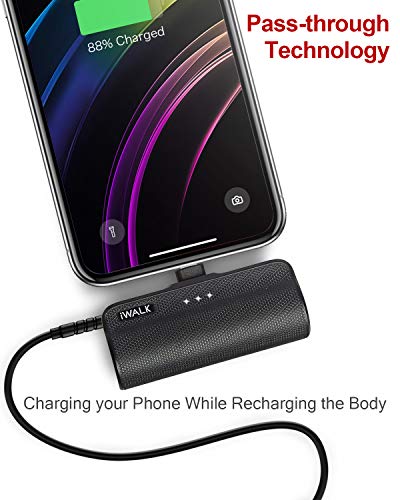 iWALK Mini Portable Charger for iPhone with Built in Cable, 3350mAh Ultra-Compact Power Bank Small Battery Pack Charger Compatible with iPhone 14/13/13 Pro/12/12 Pro/11/XR/XS/X/8/7/6,Black