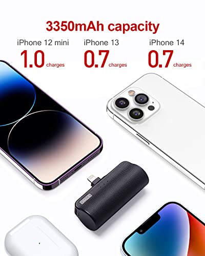 iWALK Mini Portable Charger for iPhone with Built in Cable, 3350mAh Ultra-Compact Power Bank Small Battery Pack Charger Compatible with iPhone 14/13/13 Pro/12/12 Pro/11/XR/XS/X/8/7/6,Black