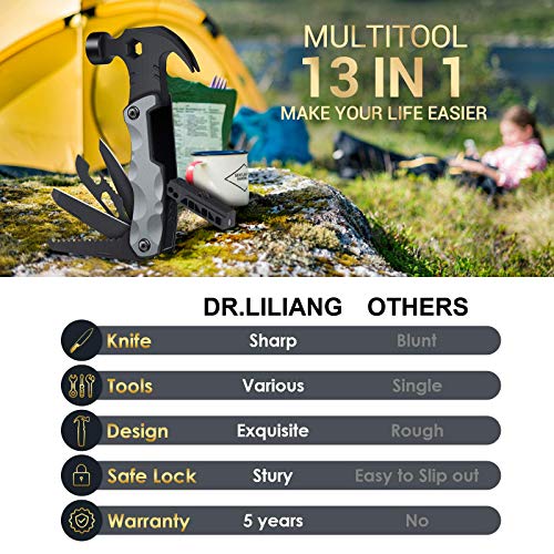 Father's Day Gifts for Dad from Daughter Son Hammer Multitool Camping Accessories, 13 In 1 Pocket Multi Survival Tools Cool Gadgets Christmas Birthday Gifts for Men Dad Him Women Husband Grandpa Wife