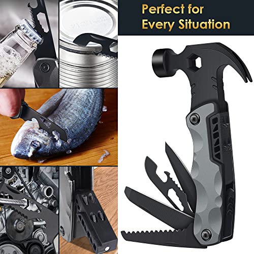 Father's Day Gifts for Dad from Daughter Son Hammer Multitool Camping Accessories, 13 In 1 Pocket Multi Survival Tools Cool Gadgets Christmas Birthday Gifts for Men Dad Him Women Husband Grandpa Wife