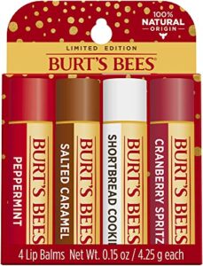 burt’s bees lip balm easter basket stuffers, moisturizing lip care, festive fix set – peppermint, salted caramel, cranberry spritz & shortbread cookie (4 pack)
