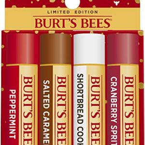 Burt's Bees Lip Balm Easter Basket Stuffers, Moisturizing Lip Care, Festive Fix Set - Peppermint, Salted Caramel, Cranberry Spritz & Shortbread Cookie (4 Pack)