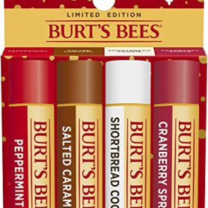 Burt's Bees Lip Balm Easter Basket Stuffers, Moisturizing Lip Care, Festive Fix Set - Peppermint, Salted Caramel, Cranberry Spritz & Shortbread Cookie (4 Pack)