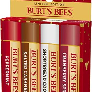 Burt's Bees Lip Balm Easter Basket Stuffers, Moisturizing Lip Care, Festive Fix Set - Peppermint, Salted Caramel, Cranberry Spritz & Shortbread Cookie (4 Pack)