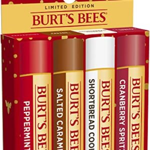 Burt's Bees Lip Balm Easter Basket Stuffers, Moisturizing Lip Care, Festive Fix Set - Peppermint, Salted Caramel, Cranberry Spritz & Shortbread Cookie (4 Pack)