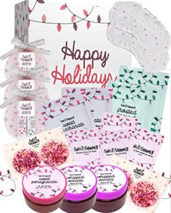 women’s christmas spa gift set 19 piece sweet and shimmer holiday bath and beauty gift set with assorted masks, facial scrubs, and lip balms in holiday gift box, great stocking stuffer, ideal gifts for women