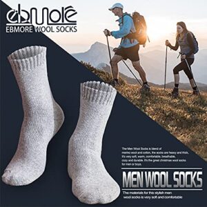 EBMORE Merino Wool Socks for Men Winter Thermal Warm Thick Hiking Boot Heavy Valentines Day Gifts for Him Stocking Stuffers Soft Cozy Socks for Cold Weather 5 Pack(Warm Solid Colors-5pairs)