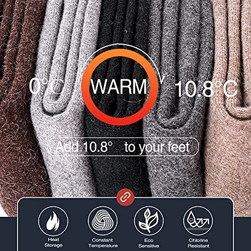 EBMORE Merino Wool Socks for Men Winter Thermal Warm Thick Hiking Boot Heavy Valentines Day Gifts for Him Stocking Stuffers Soft Cozy Socks for Cold Weather 5 Pack(Warm Solid Colors-5pairs)