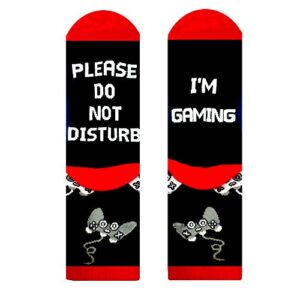 Do Not Disturb I'm Gaming Socks Novelty Gamer Socks Funny Gifts Easter Basket Stuffers for Teen Boys Kids Men Women
