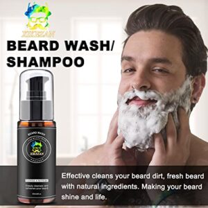 XIKEZAN Beard Growth Kit,w/Beard Roller,Beard Growth Oil,Beard Conditioner,Beard Wash,Balm,Comb,Brush,Scissor,Bag,EBook,Beard Care Grooming Kit Christmas Stocking Stuffers Gifts for Men Him Husband