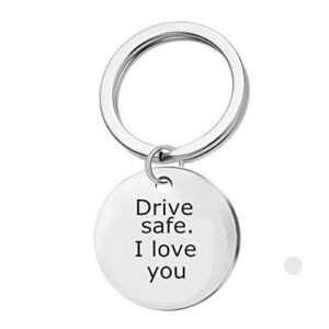 gomyie drive safe keychain i love you trucker husband gift for husband dad gift valentines day stocking stuffer(silver color)