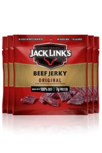 jack link’s beef jerky, original – flavorful meat snack for lunches, ready to eat snacks – 7g of protein, made with premium beef – 0.625 oz bags (pack of 5)