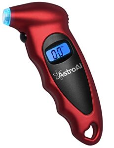 astroai digital tire pressure gauge 150 psi 4 settings for car truck bicycle with backlit lcd and non-slip grip car accessories, red (1 pack)