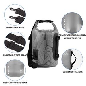 HEETA Waterproof Dry Bag for Women Men, Roll Top Lightweight Dry Storage Bag Backpack with Phone Case for Travel, Swimming, Boating, Kayaking, Camping and Beach, Transparent Black 5L