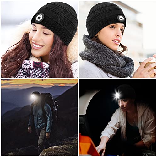 LED Beanie Hat with Light for Men Gifts Tech Gifts Christmas Stocking Stuffers Rechargeable Lighted Knit Hat Headlamp Cap Mens Gift Ideas Unique Gifts for Men for Men, Women, Teens Black