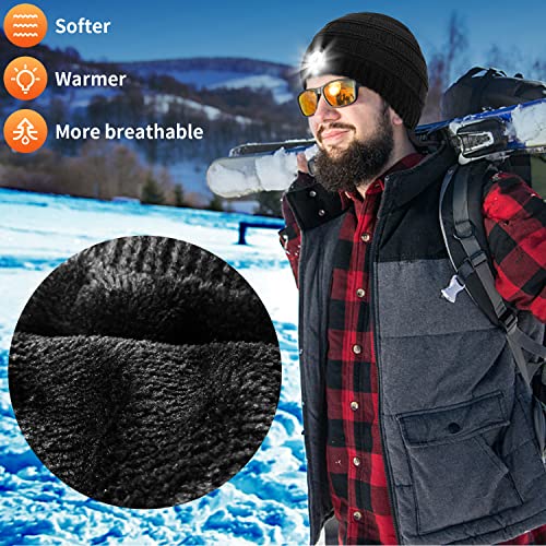 LED Beanie Hat with Light for Men Gifts Tech Gifts Christmas Stocking Stuffers Rechargeable Lighted Knit Hat Headlamp Cap Mens Gift Ideas Unique Gifts for Men for Men, Women, Teens Black