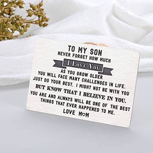 Inspirational To My Son Wallet Card for Teen Boys Mens Stocking Stuffers Gifts for Christmas Birthday Kids Valentines Day Gift for Men Boys Step Son in Law from Mom Mother First Time Fathers Day Gift