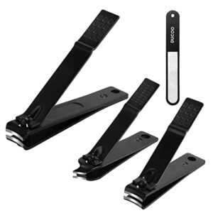 4 pcs premium nail clippers set, ultra sharp large toenail clippers for thick nails, small fingernail clipper, slanted nail cutter, stainless steel nail file, nail clippers for men women kids (black)