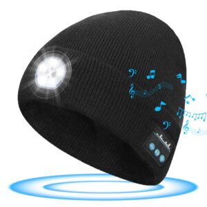 Men's Gifts Beanie with Bluetooth and LED - Christmas Stocking Stuffers Men Women 2 in 1 Rechargeable Winter Beanie V5.0 Bluetooth Hat Lighted Beanie Cap Flashlight Hat for Camping Running Fishing