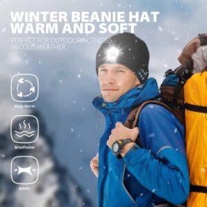 Men's Gifts Beanie with Bluetooth and LED - Christmas Stocking Stuffers Men Women 2 in 1 Rechargeable Winter Beanie V5.0 Bluetooth Hat Lighted Beanie Cap Flashlight Hat for Camping Running Fishing