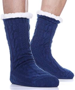 ebmore mens slipper fuzzy socks winter cozy fluffy cabin warm fleece soft comfy thick non slip christmas home stocking stuffer (blue)