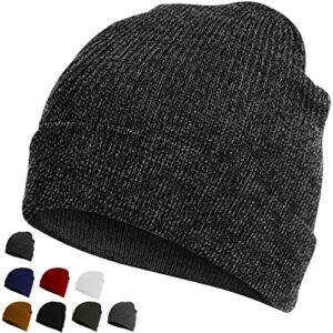 meiyante beanie hats for men & women – warm stocking caps for men & women, cuffed knit thermal hats, gift for him & her – charcoal gray beanie – stocking stuffers for women men under 10