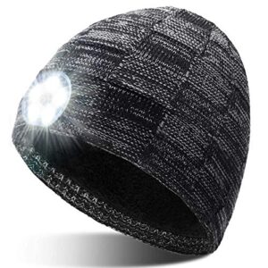 Upgraded LED Beanie Hat with Light - Christmas Stocking Stuffers for Men Gifts, USB Rechargeable Hand-Free Headlamp Cap, Unisex Warm Winter Knit Lighted Headlight Hats for Running, Gifts for Dad Women