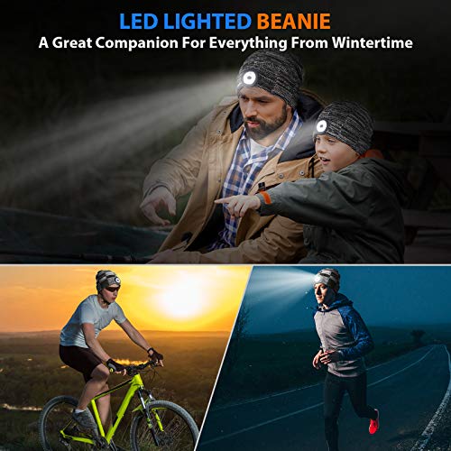 Upgraded LED Beanie Hat with Light - Christmas Stocking Stuffers for Men Gifts, USB Rechargeable Hand-Free Headlamp Cap, Unisex Warm Winter Knit Lighted Headlight Hats for Running, Gifts for Dad Women