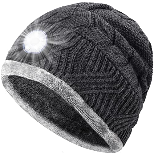 HIGHEVER LED Beanie Hat with Light - Stocking Stuffers Gifts for Men Women Flashlight Beanie with Headlamp Winter Cap for Running