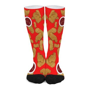 mystcover red chicken nuggets socks for women socks for men crew socks for boys mid socks for girls stocking stuffers for teens casual athletic sport dress socks