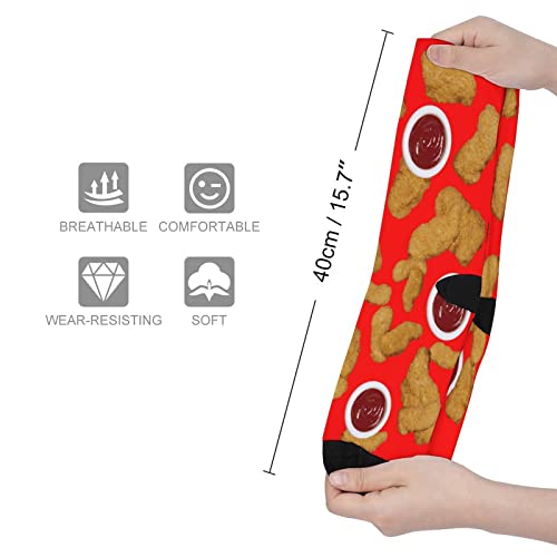 MYSTCOVER Red Chicken Nuggets Socks for Women Socks for Men Crew Socks for Boys Mid Socks for Girls Stocking Stuffers for Teens Casual Athletic Sport Dress Socks