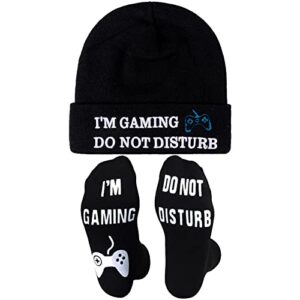 novelty gamer socks beanie winter hat, funny gamer gifts stocking stuffers for teen boys teenager kids men dad father