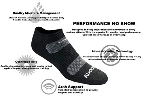 Saucony Men's Multi-Pack Firework Ventilating Performance Comfort No-Show Socks, Black/Grey Assorted (6 Pairs), Shoe Size: 8-12