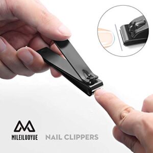 MILEILUOYUE Nail Clippers Set Black Stainless Steel Nail Cutter& Sharp Oblique Toe Nail Clipper & Nail File 4 Pieces, Metal tin Box for Men and Women Suitable for Gifts.