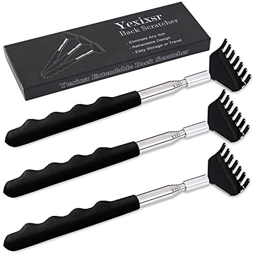 3 Pack Back Scratcher Extendable Portable Back Massager Back Scratcher for Men Women Kids Adults, Telescopic Back Scratching Tool with Rubber Handles