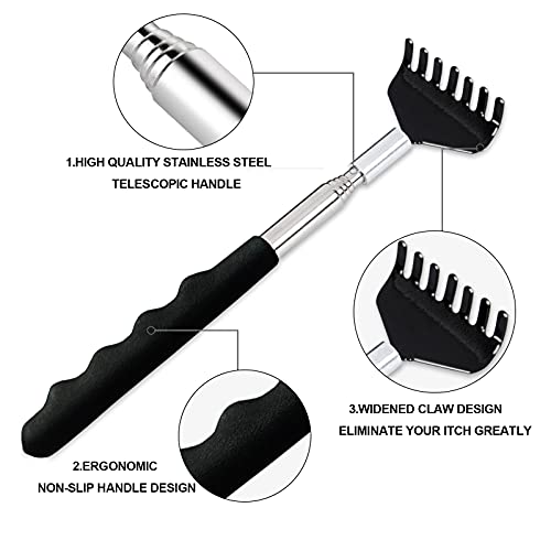 3 Pack Back Scratcher Extendable Portable Back Massager Back Scratcher for Men Women Kids Adults, Telescopic Back Scratching Tool with Rubber Handles