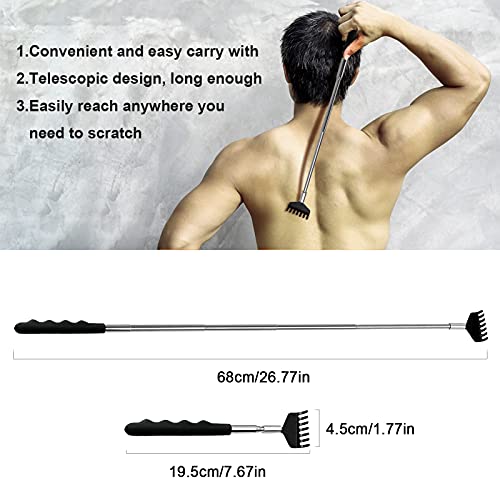 3 Pack Back Scratcher Extendable Portable Back Massager Back Scratcher for Men Women Kids Adults, Telescopic Back Scratching Tool with Rubber Handles