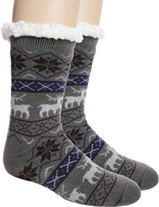 proetrade slipper socks for men fuzzy fluffy winter cozy cabin warm thick fleece comfy non slip home grips socks stocking stuffer christmas white elephant gift(light grey)