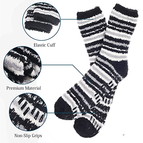 Fuzzy Socks Men with Grippers, Winter Fluffy Slipper Socks Stocking Stuffers Mens Hospital Socks Cozy Warm Non Slip Heated Plush Sleep Footies 5 Pairs