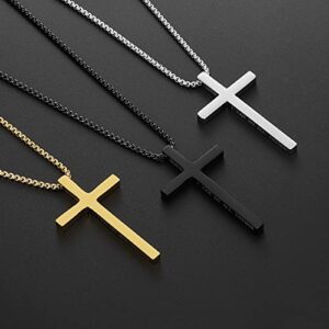 Cross Necklace for Men, Stainless Steel Pendant Box Chain Jewelry, Christmas Stocking Stuffers, Christian Baptism Birthday Boys Ideas Gifts (Chain:18 inches Cross Pendant 1.5" *0.8", Black : I CAN DO ALL THINGS)