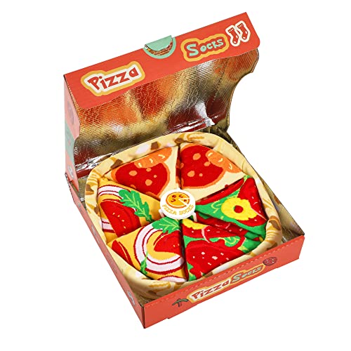 Funny Pizza Socks Box for Men Women Teen Boys - Funny Pizza Lovers Gifts Novelty Food Fun Funky Cool Crazy Silly Crew Socks-Valentines Day Birthday Gifts Ideas Christmas Stocking Stuffers (M,4 pairs)