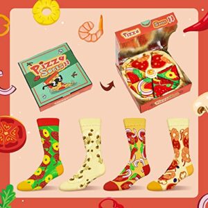 Funny Pizza Socks Box for Men Women Teen Boys - Funny Pizza Lovers Gifts Novelty Food Fun Funky Cool Crazy Silly Crew Socks-Valentines Day Birthday Gifts Ideas Christmas Stocking Stuffers (M,4 pairs)