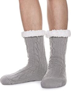 proetrade slipper fuzzy socks for mens winter fluffy cozy cabin warm fleece soft thick comfy anti slip gift home christmas stocking stuffer with grips(light grey)